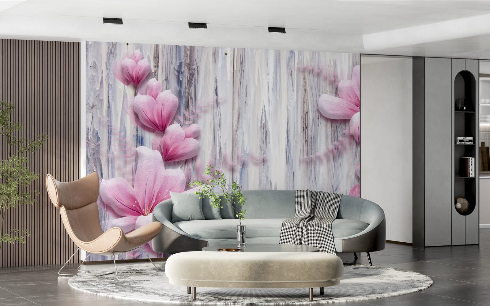 Papier peint fleurs roses sur le mur dans différentes nuances