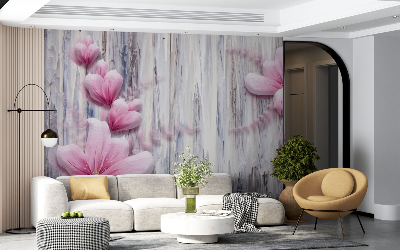 Papier peint fleurs roses sur le mur dans différentes nuances