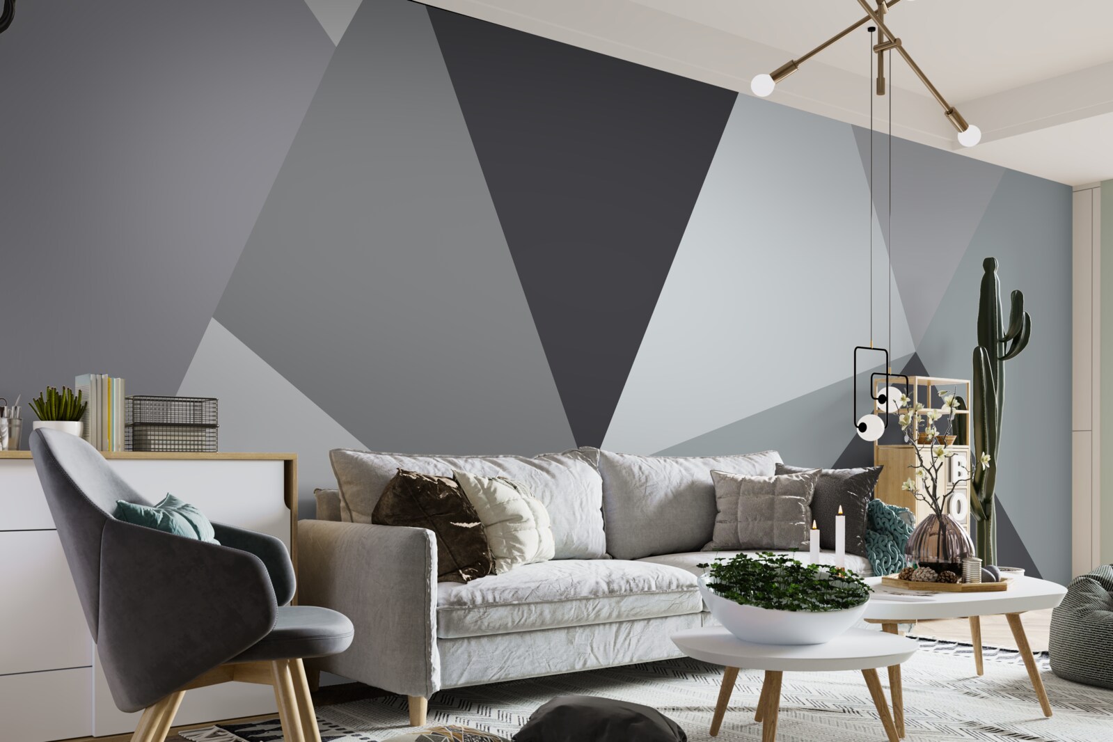 Papier peint abstraction géométrique grise