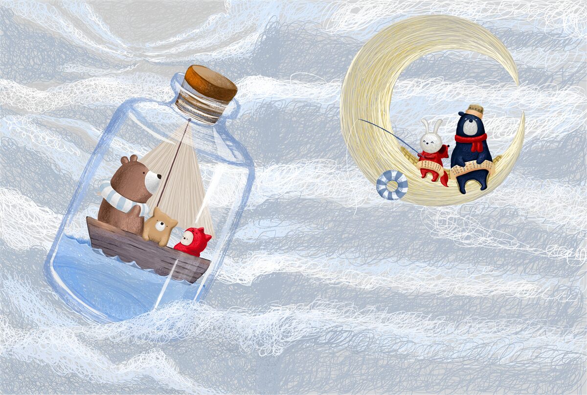 Papier peint animaux de la lune et de la bouteille