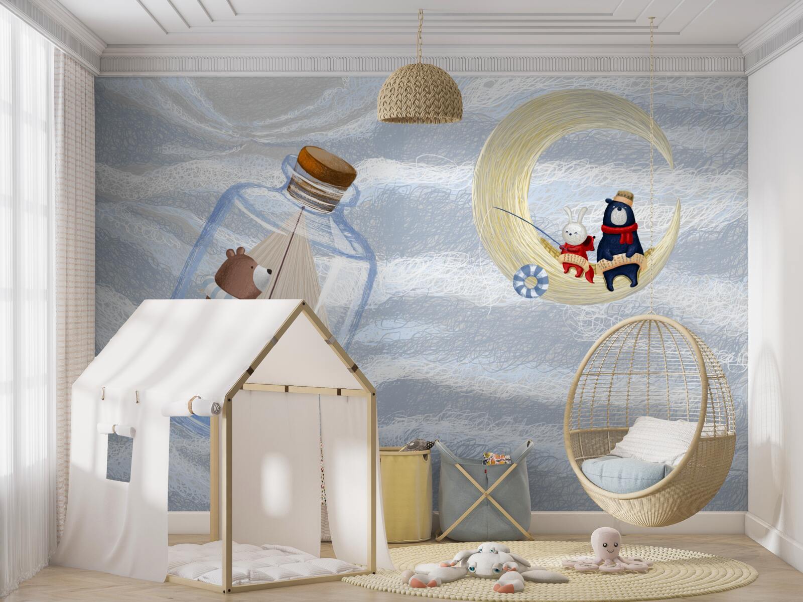 Papier peint animaux de la lune et de la bouteille