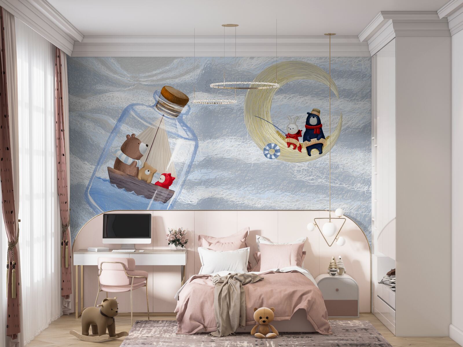 Papier peint animaux de la lune et de la bouteille