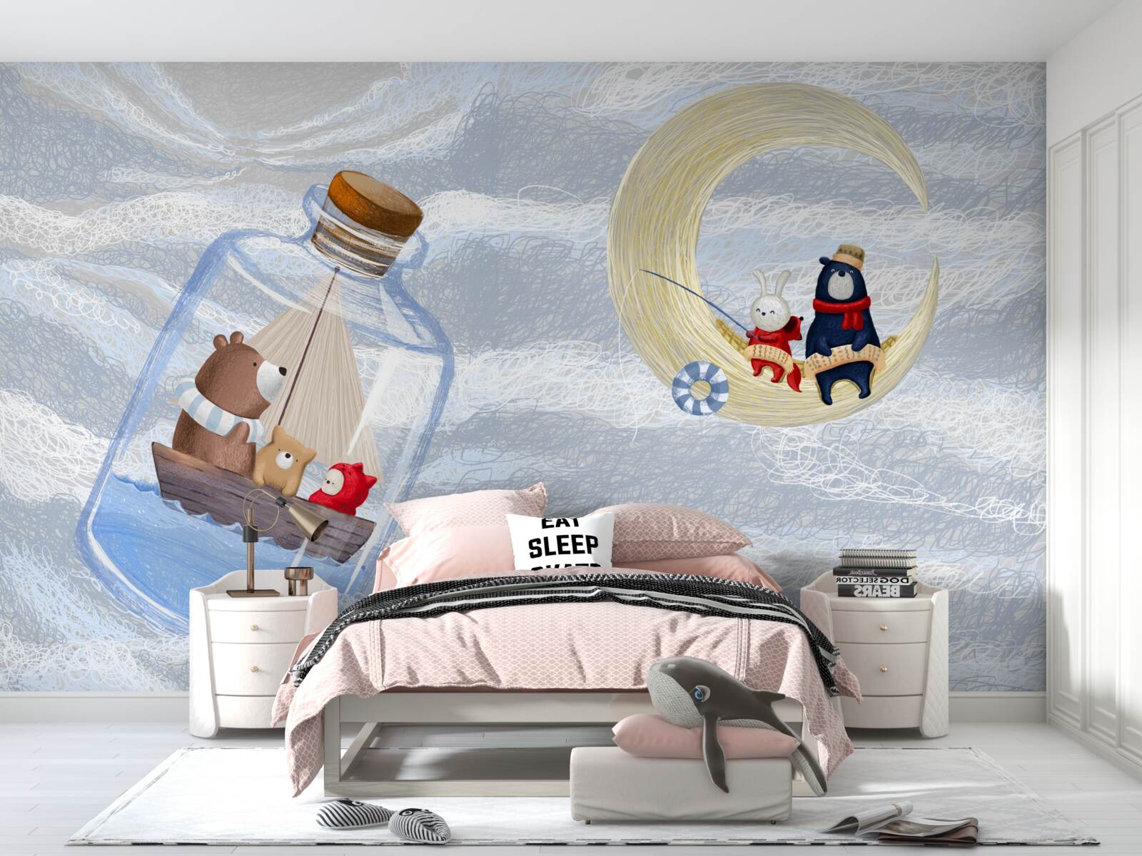 Papier peint animaux de la lune et de la bouteille