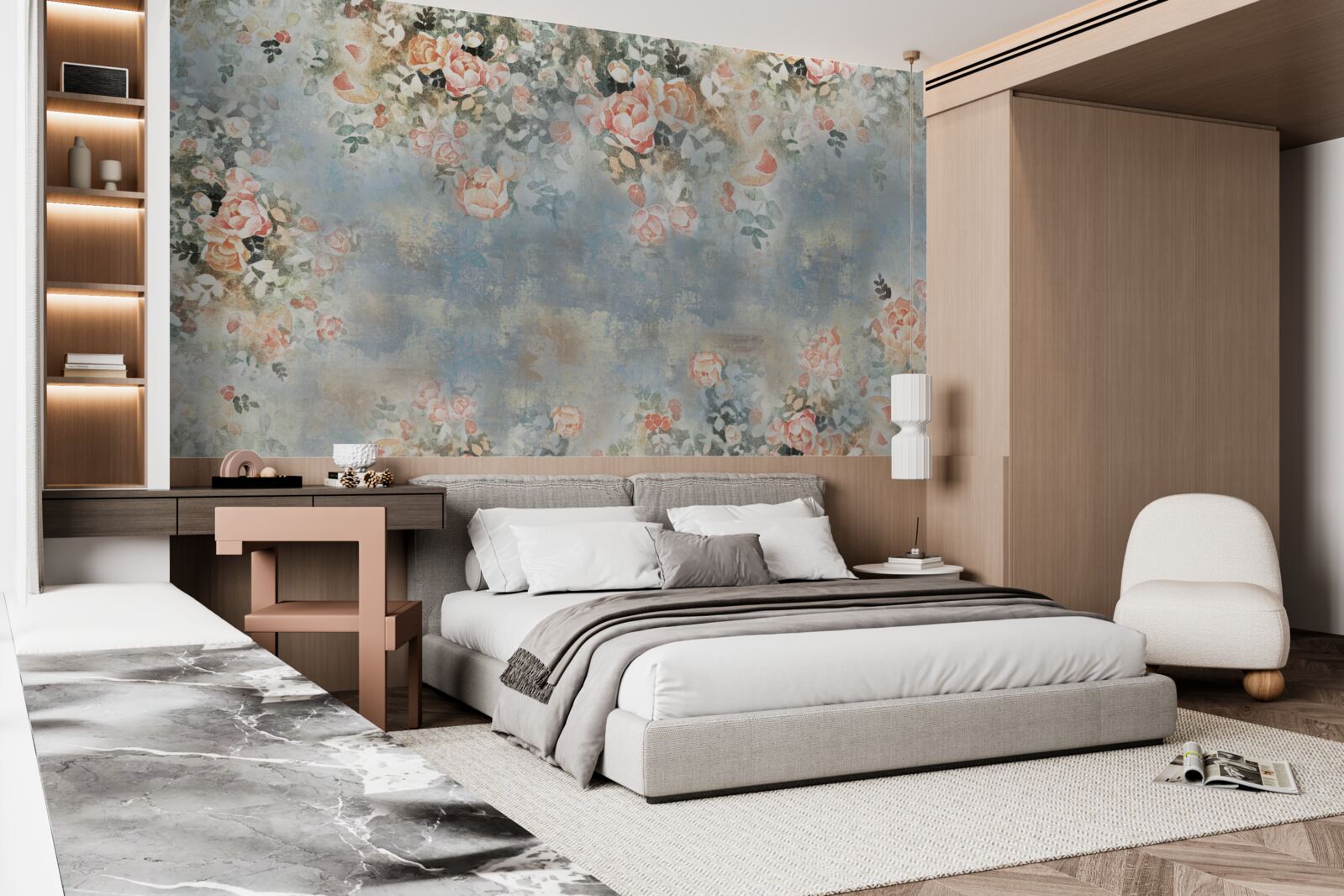 Papier peint fond floral pour la literie