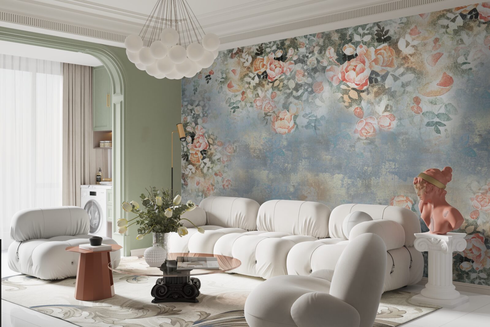 Papier peint fond floral pour la literie