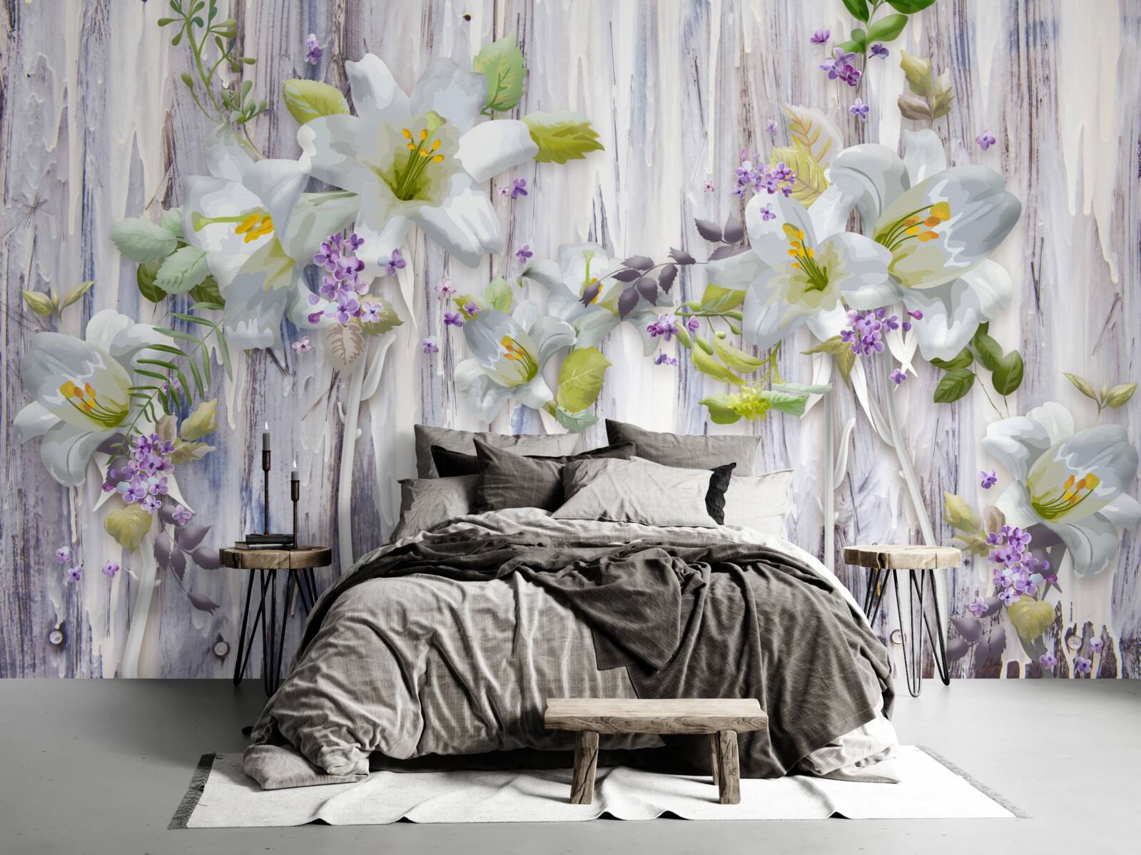 Papier peint les lys blancs se distinguent de toutes sortes de fleurs