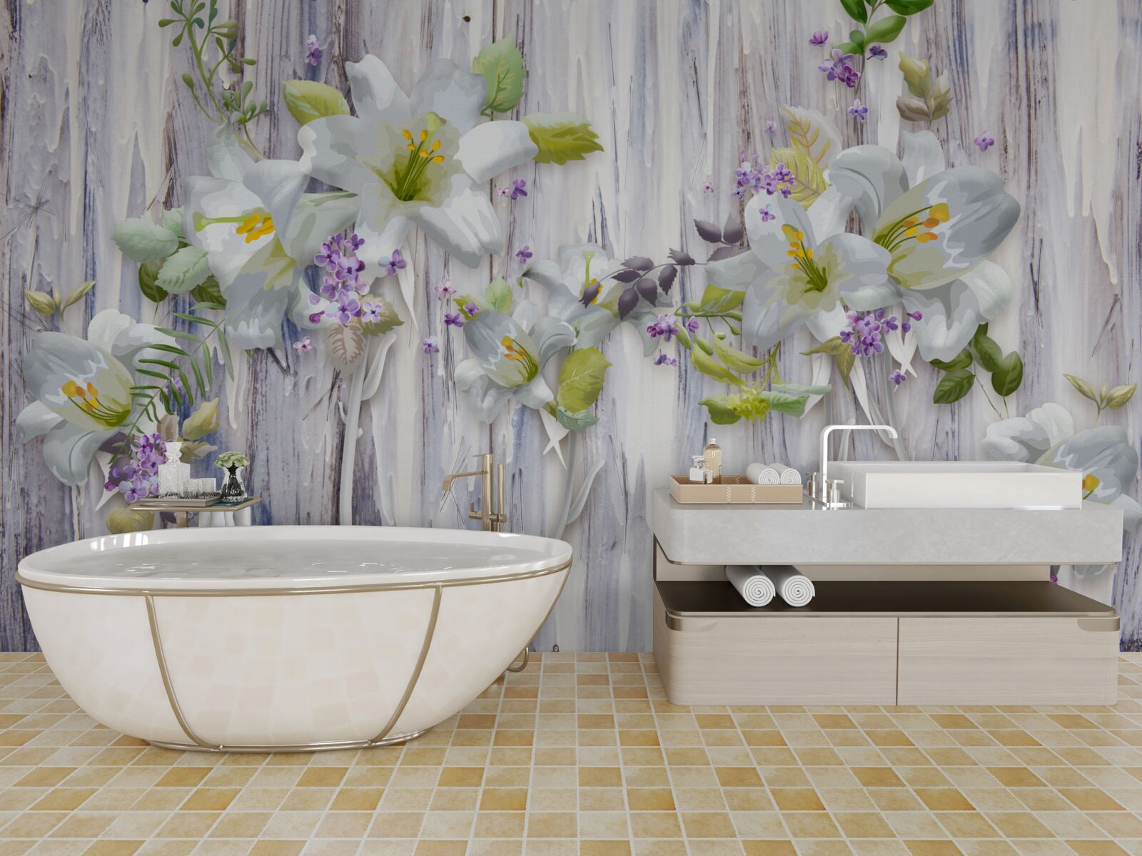 Papier peint les lys blancs se distinguent de toutes sortes de fleurs