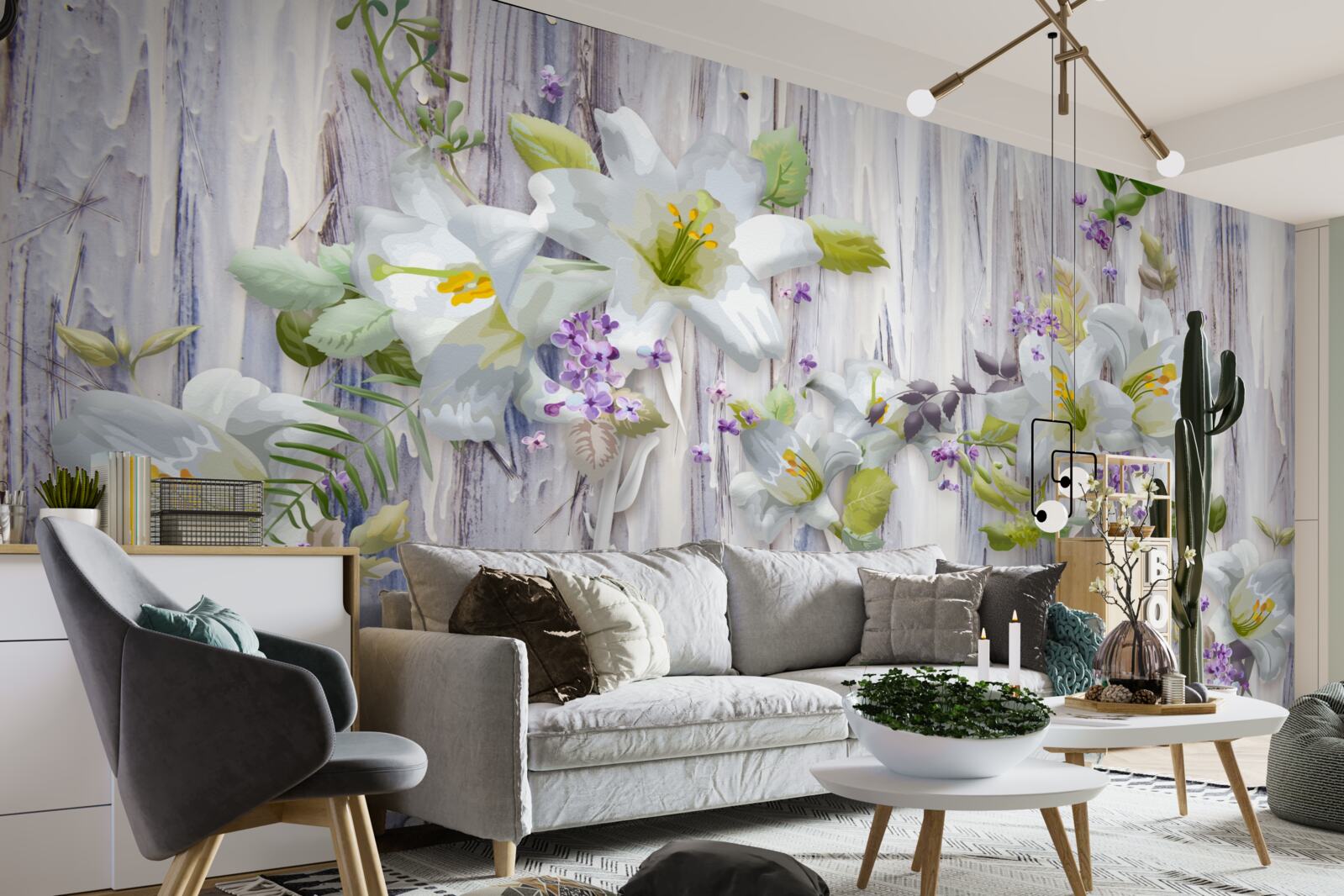 Papier peint les lys blancs se distinguent de toutes sortes de fleurs