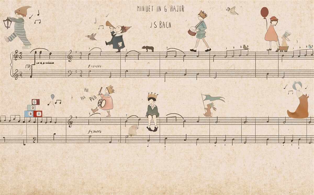 Papier peint les enfants marchent sur les lignes musicales