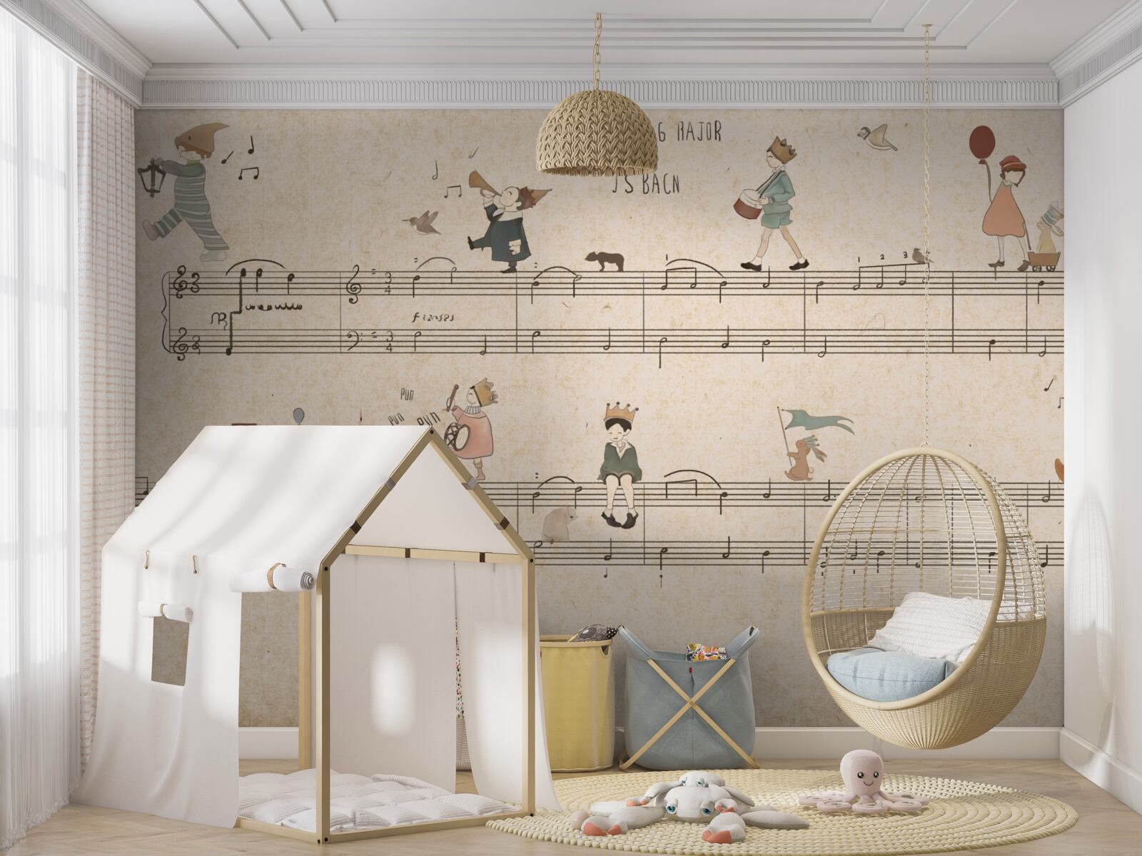 Papier peint les enfants marchent sur les lignes musicales