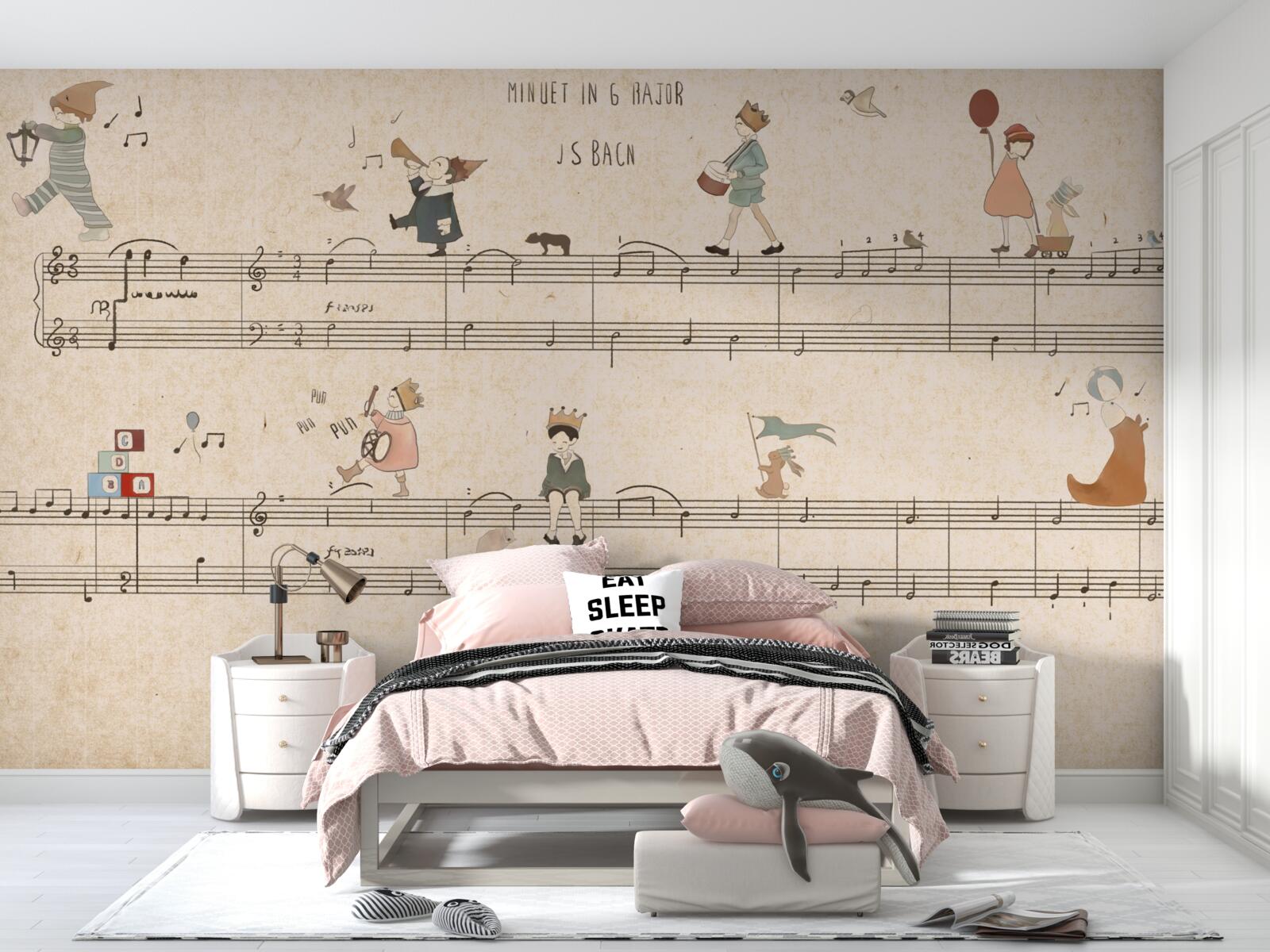 Papier peint les enfants marchent sur les lignes musicales