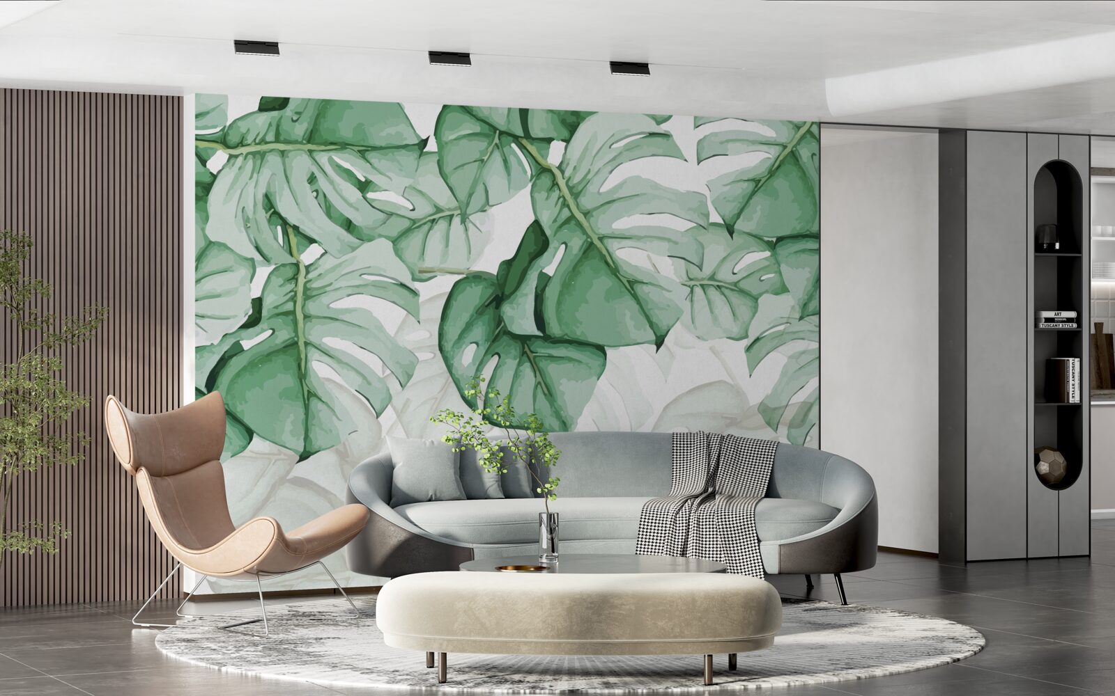 Papier peint grandes feuilles d'émeraude