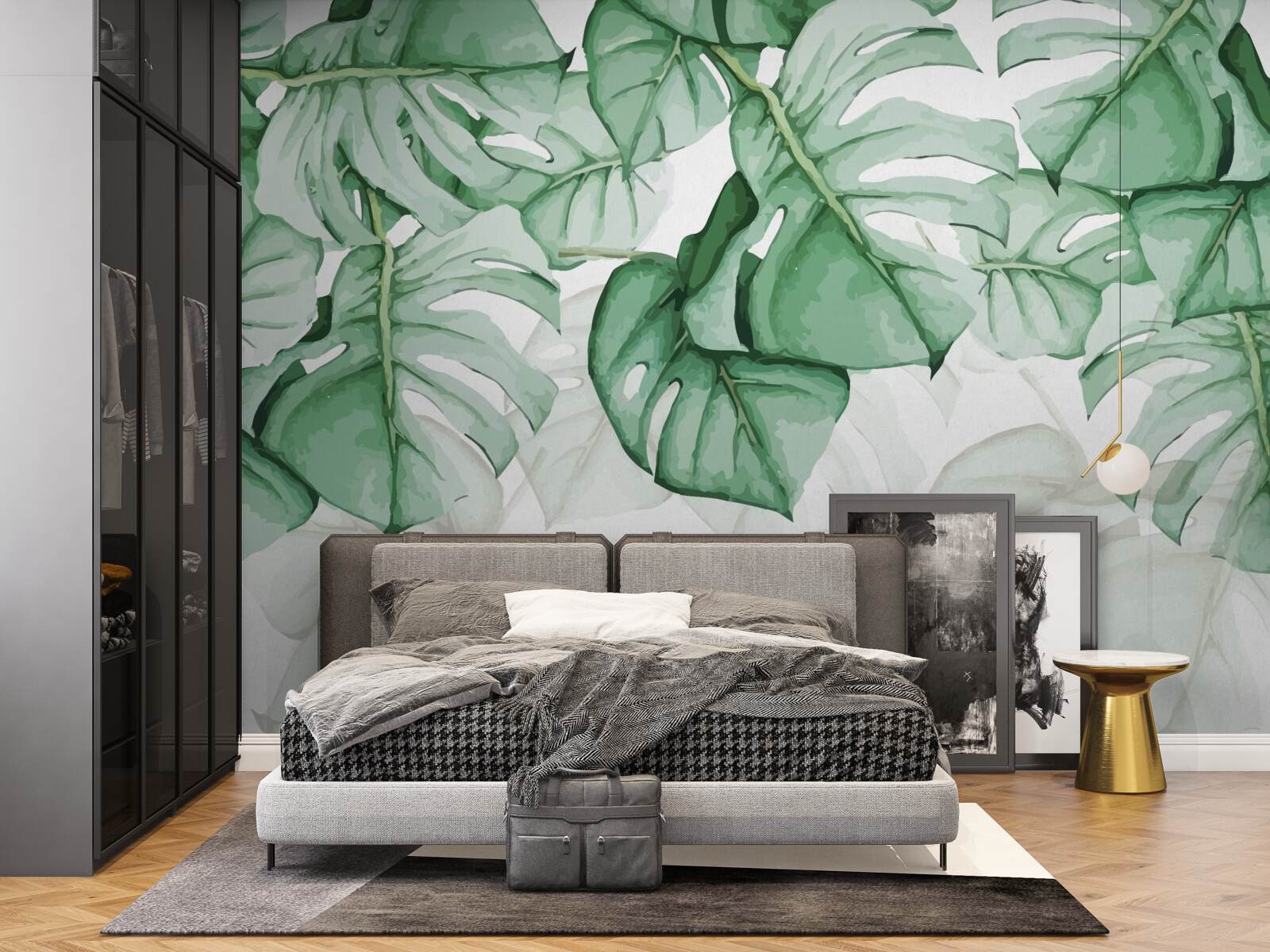 Papier peint grandes feuilles d'émeraude