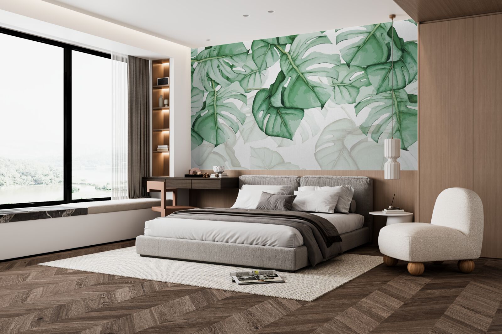 Papier peint grandes feuilles d'émeraude