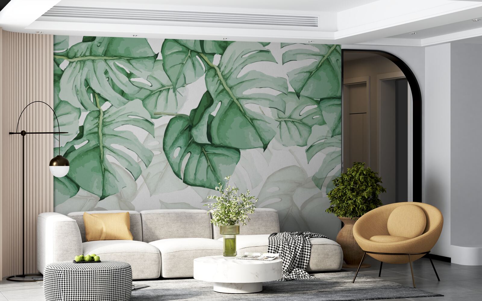 Papier peint grandes feuilles d'émeraude