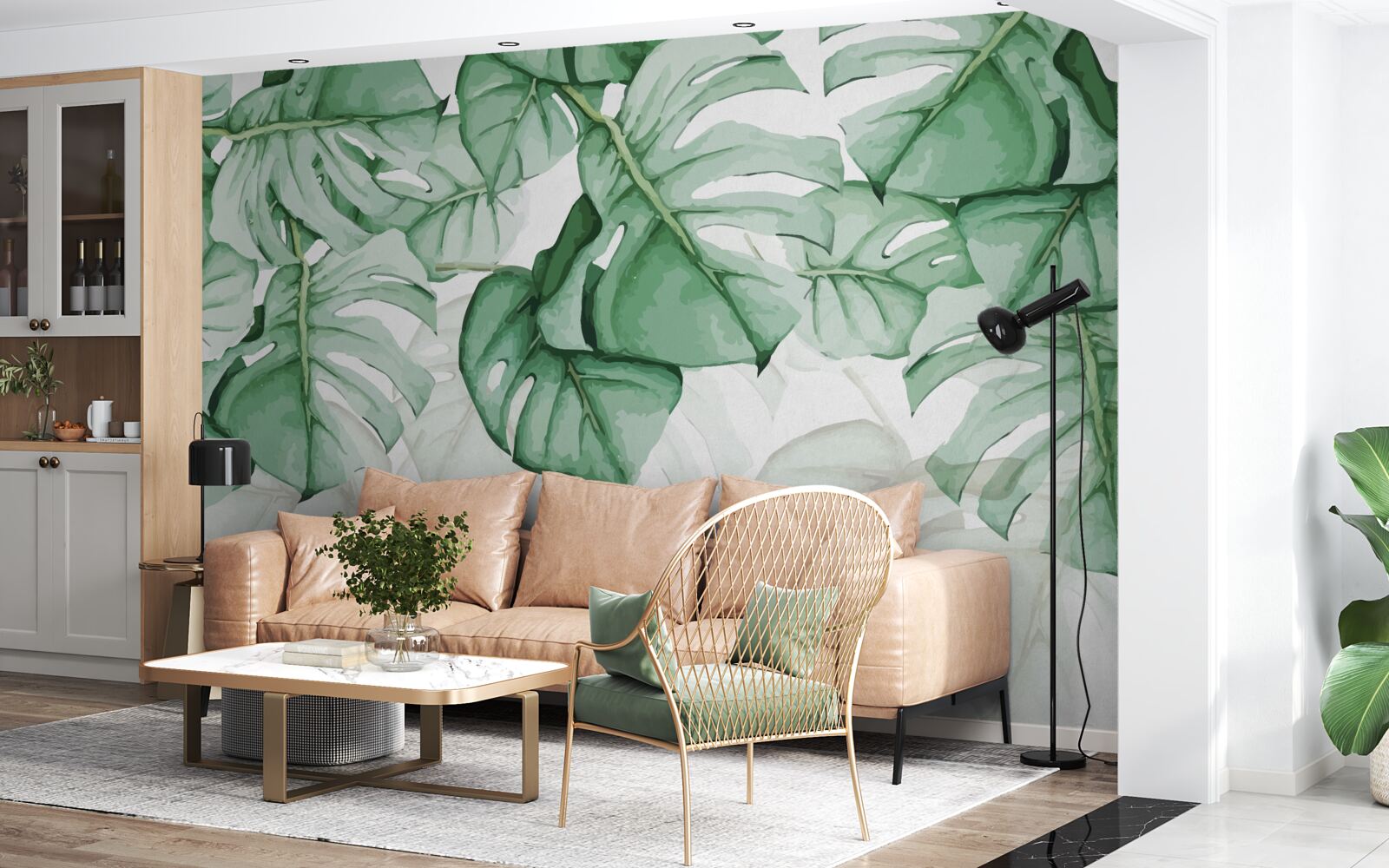 Papier peint grandes feuilles d'émeraude