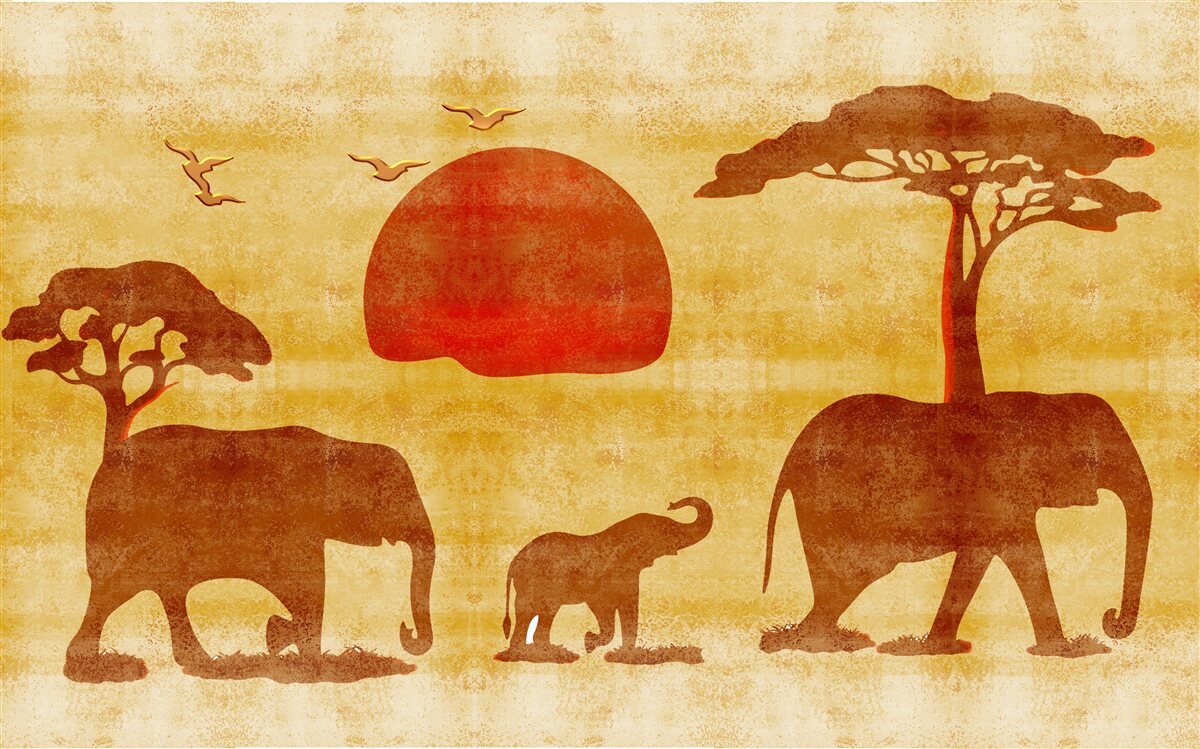 Papier peint la famille des éléphants d'afrique