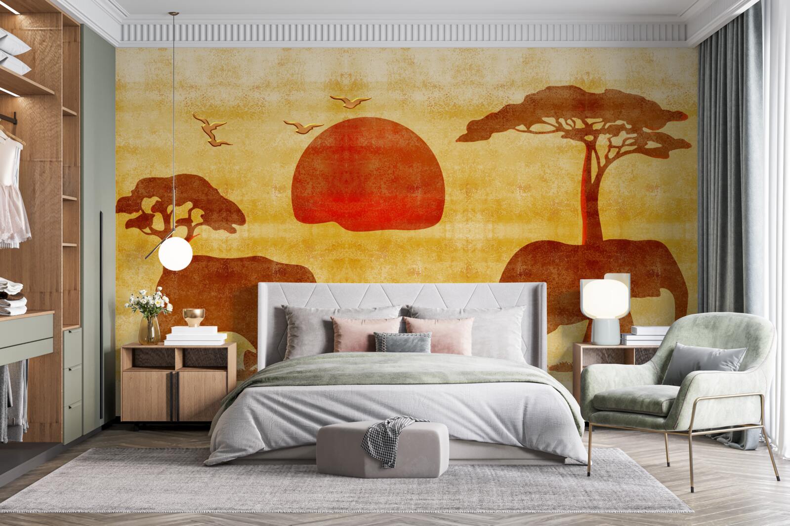 Papier peint la famille des éléphants d'afrique