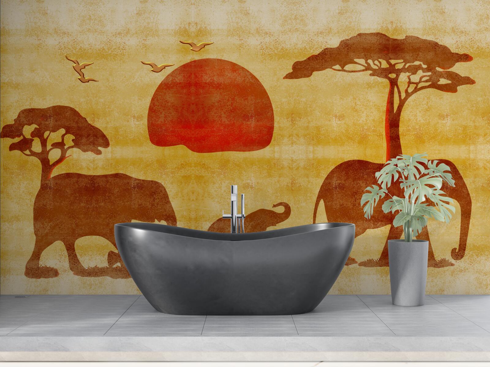 Papier peint la famille des éléphants d'afrique