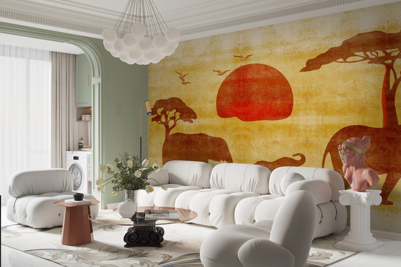 Papier peint la famille des éléphants d'afrique