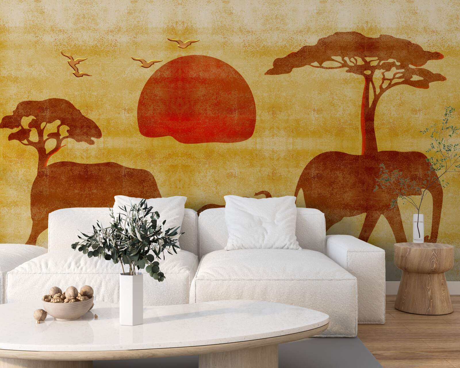 Papier peint la famille des éléphants d'afrique