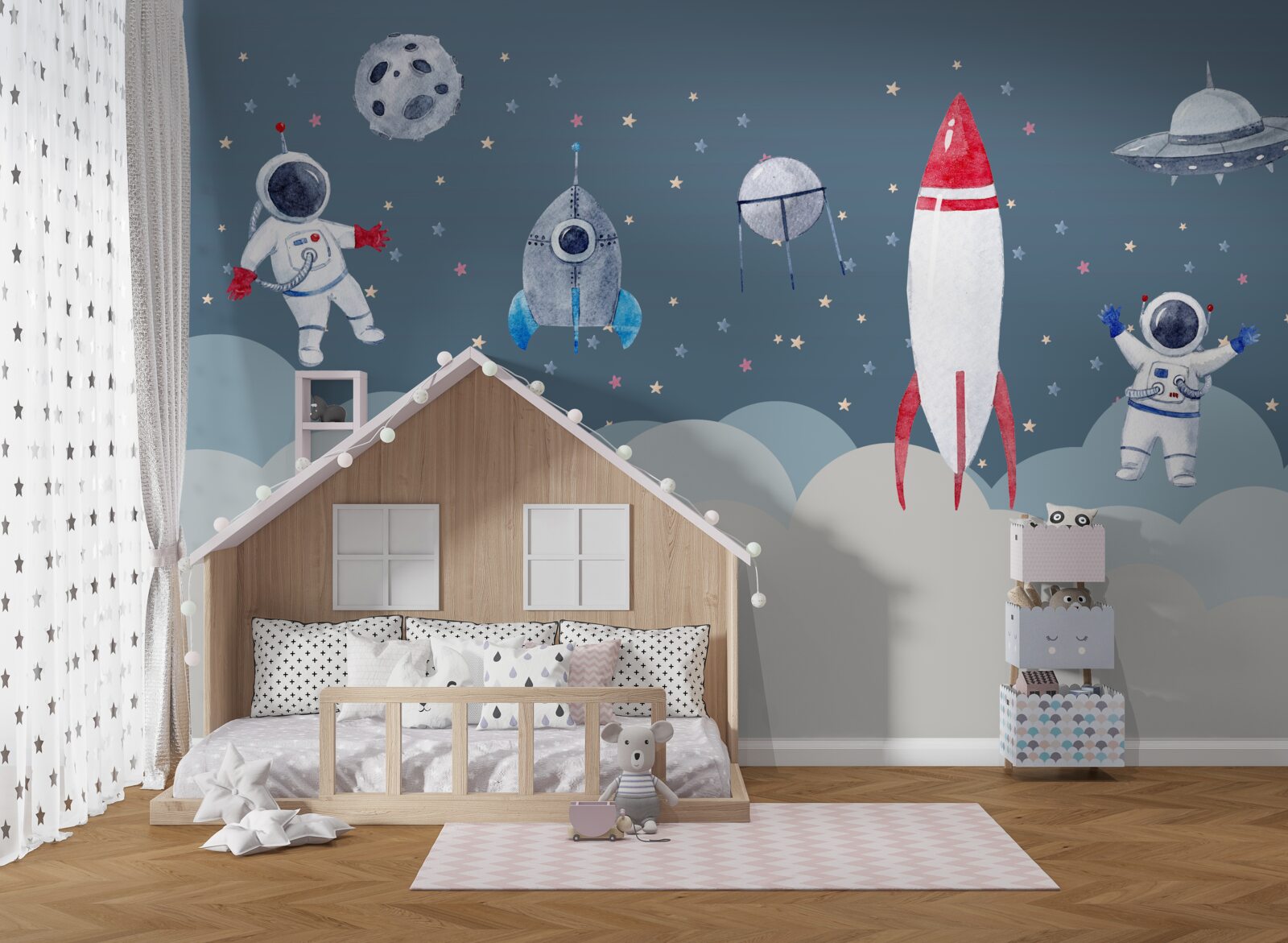 Papier peint astronautes et vaisseaux spatiaux dans l'univers