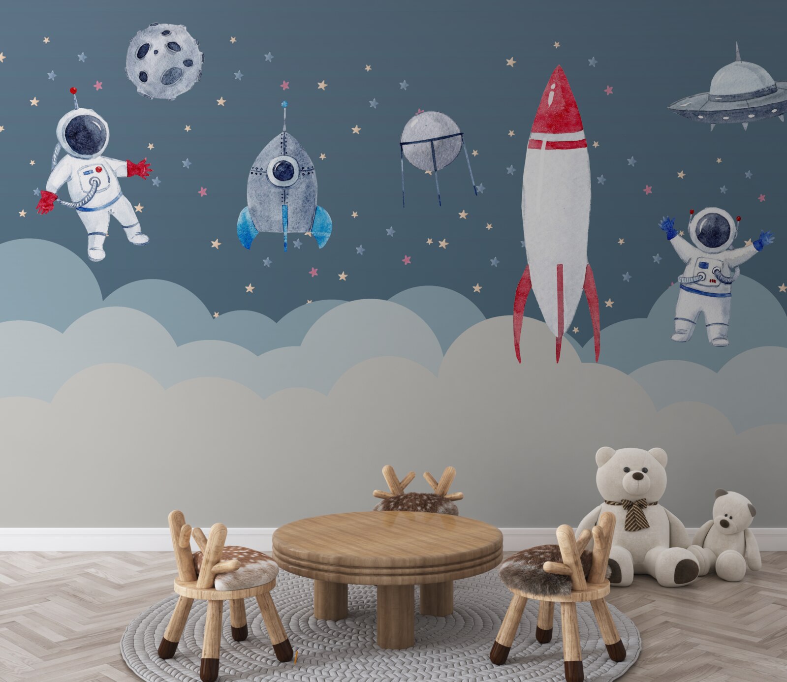 Papier peint astronautes et vaisseaux spatiaux dans l'univers