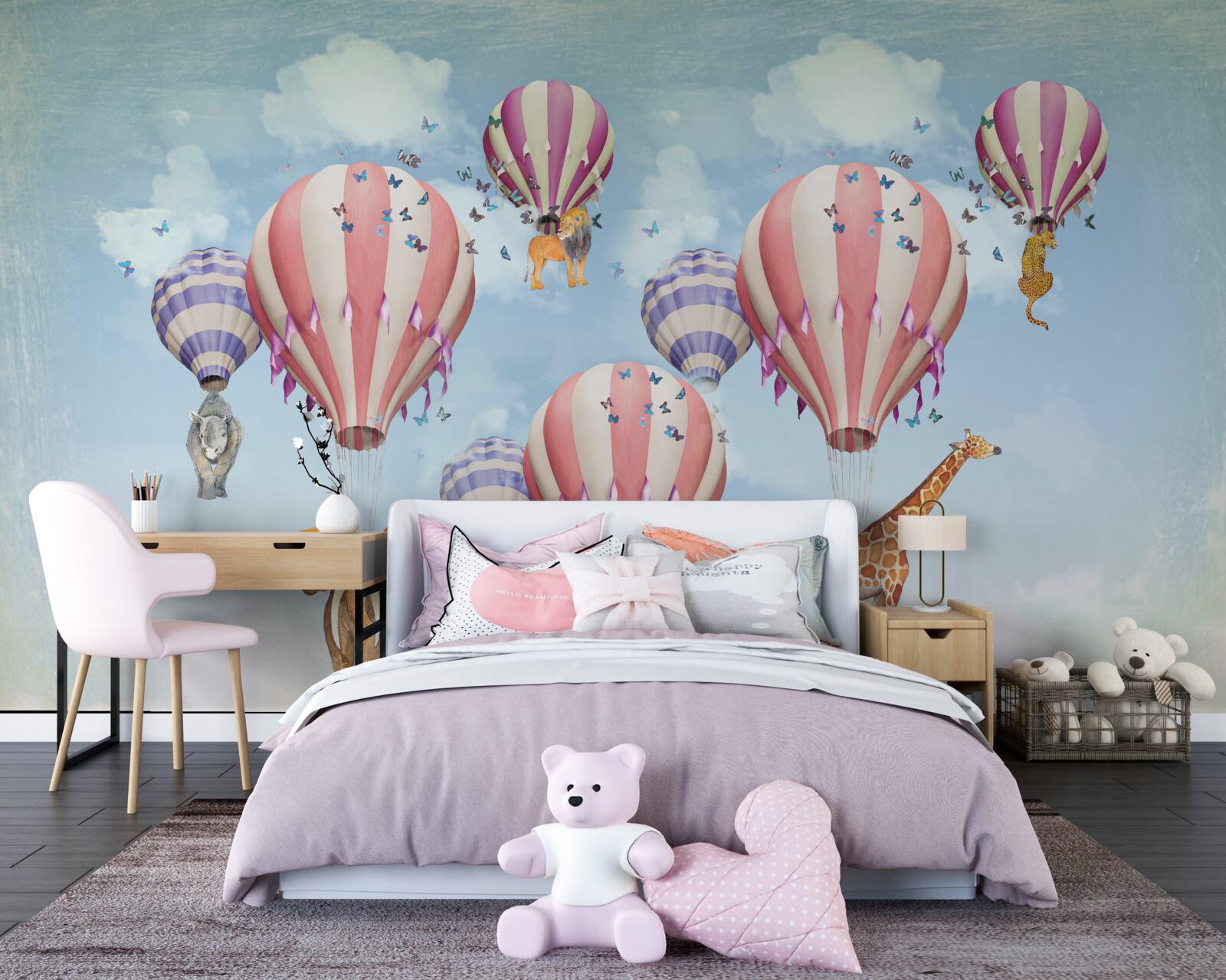 Papier peint les animaux sont attachés aux ballons