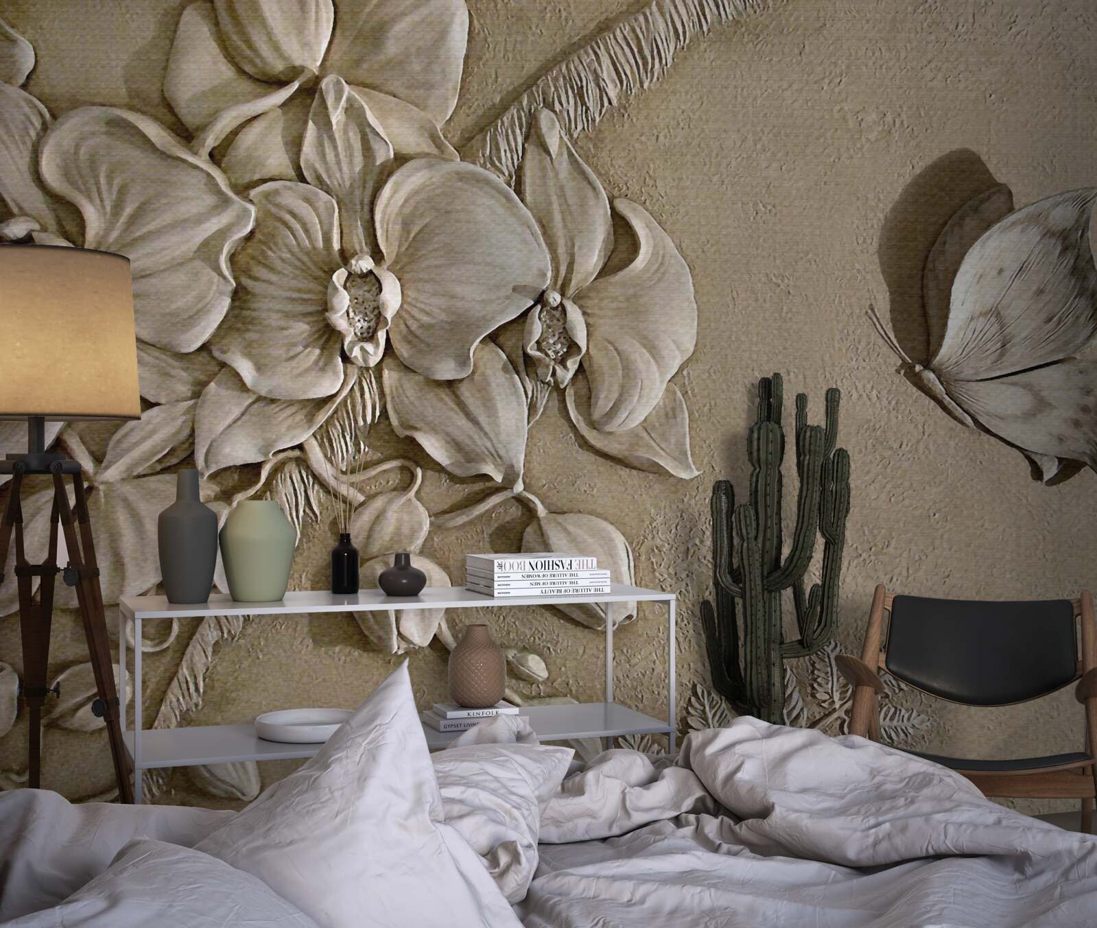 Papier peint fleurs et papillons 3d