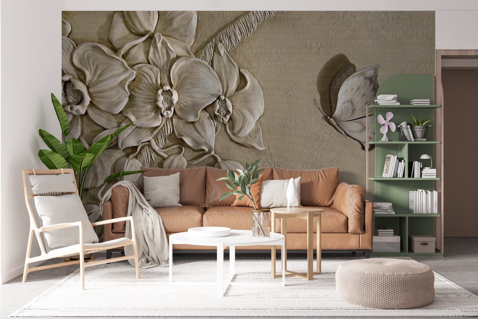 Papier peint fleurs et papillons 3d