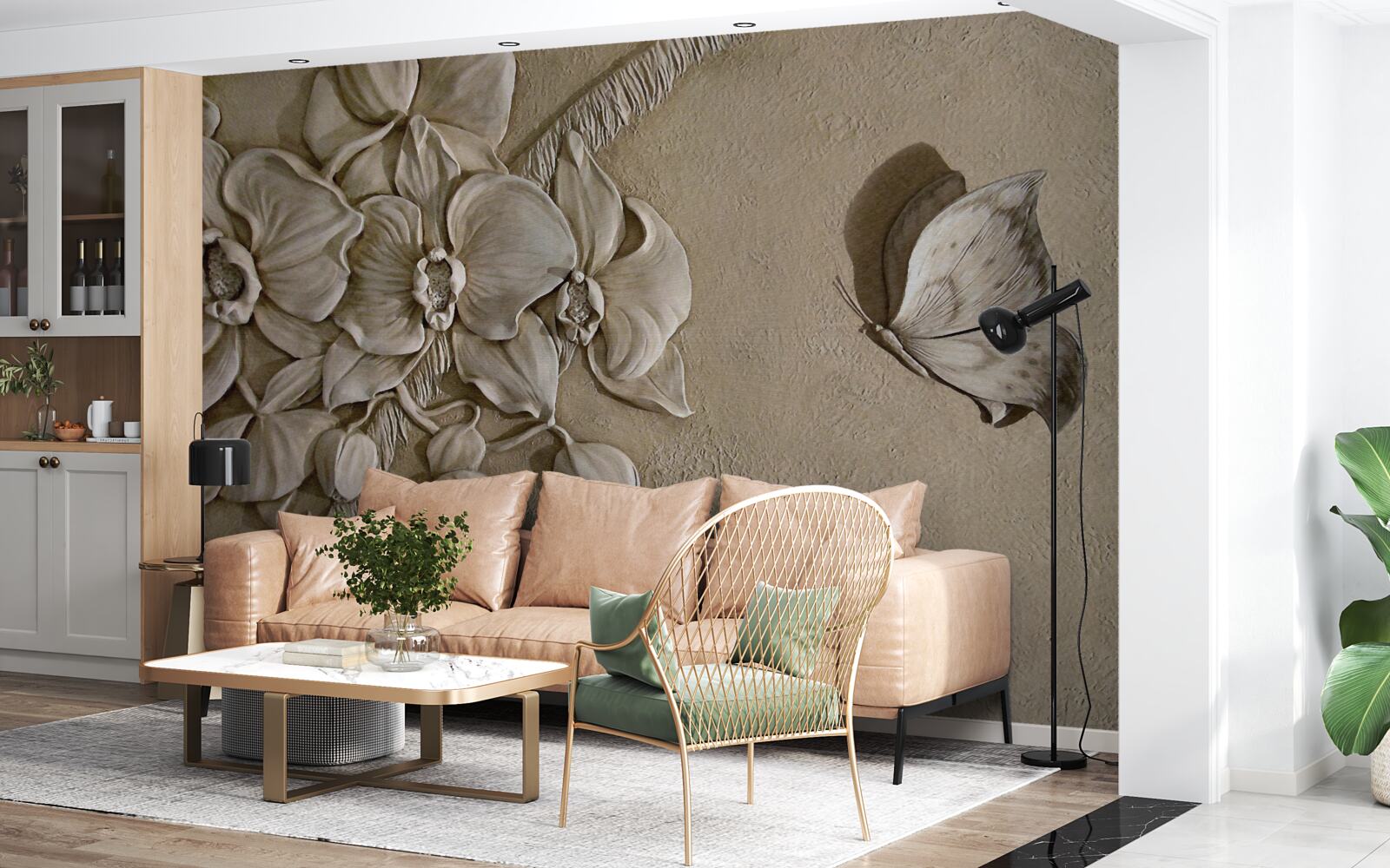 Papier peint fleurs et papillons 3d