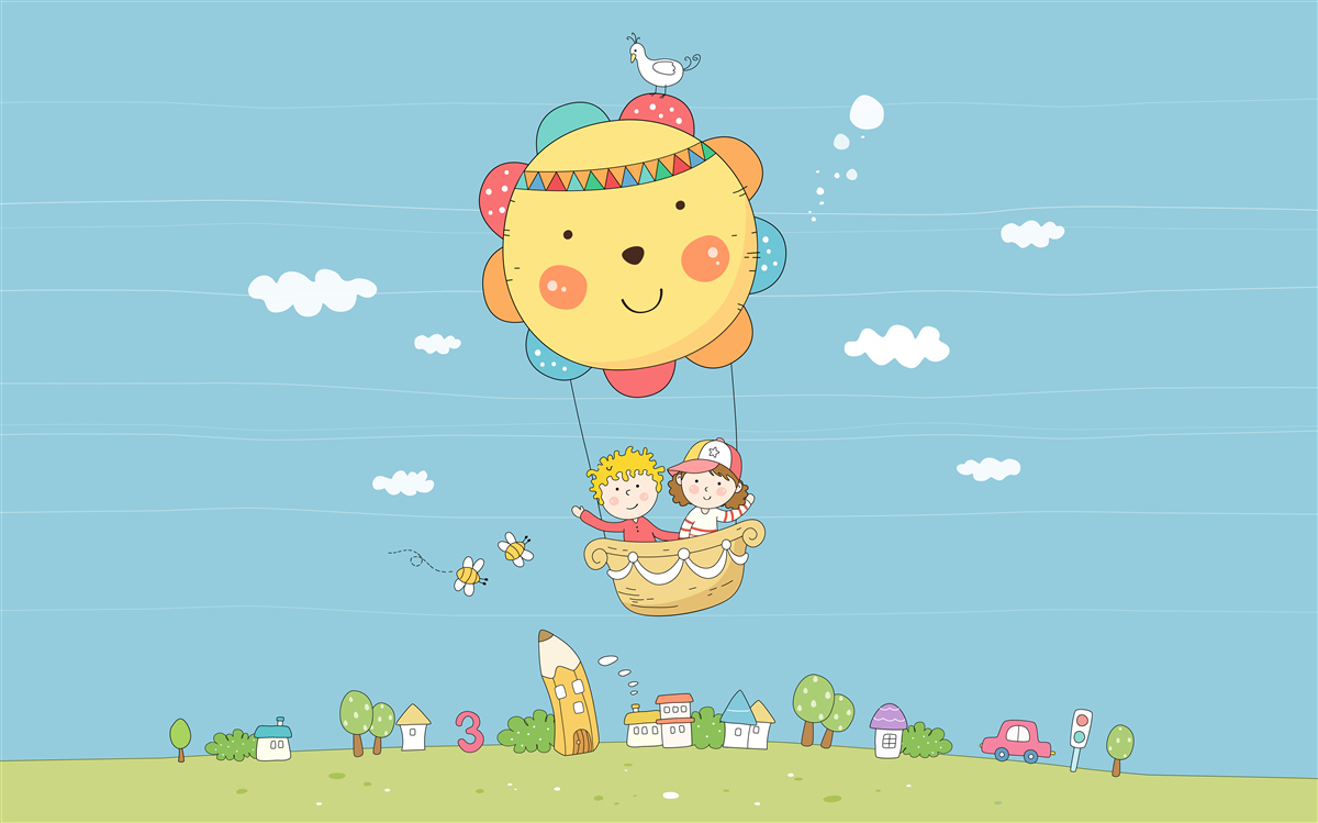 Papier peint les enfants volent dans une montgolfière