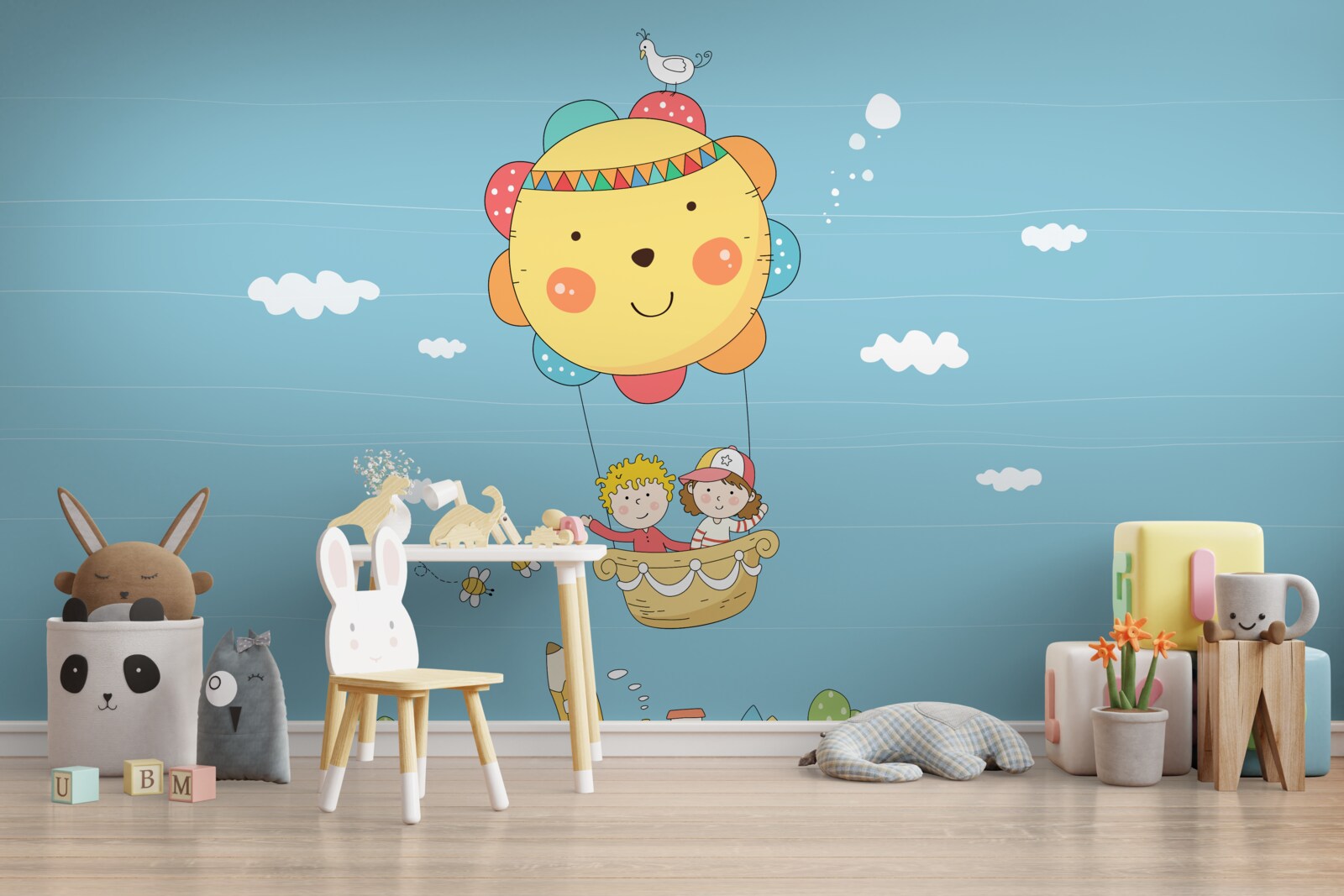 Papier peint les enfants volent dans une montgolfière