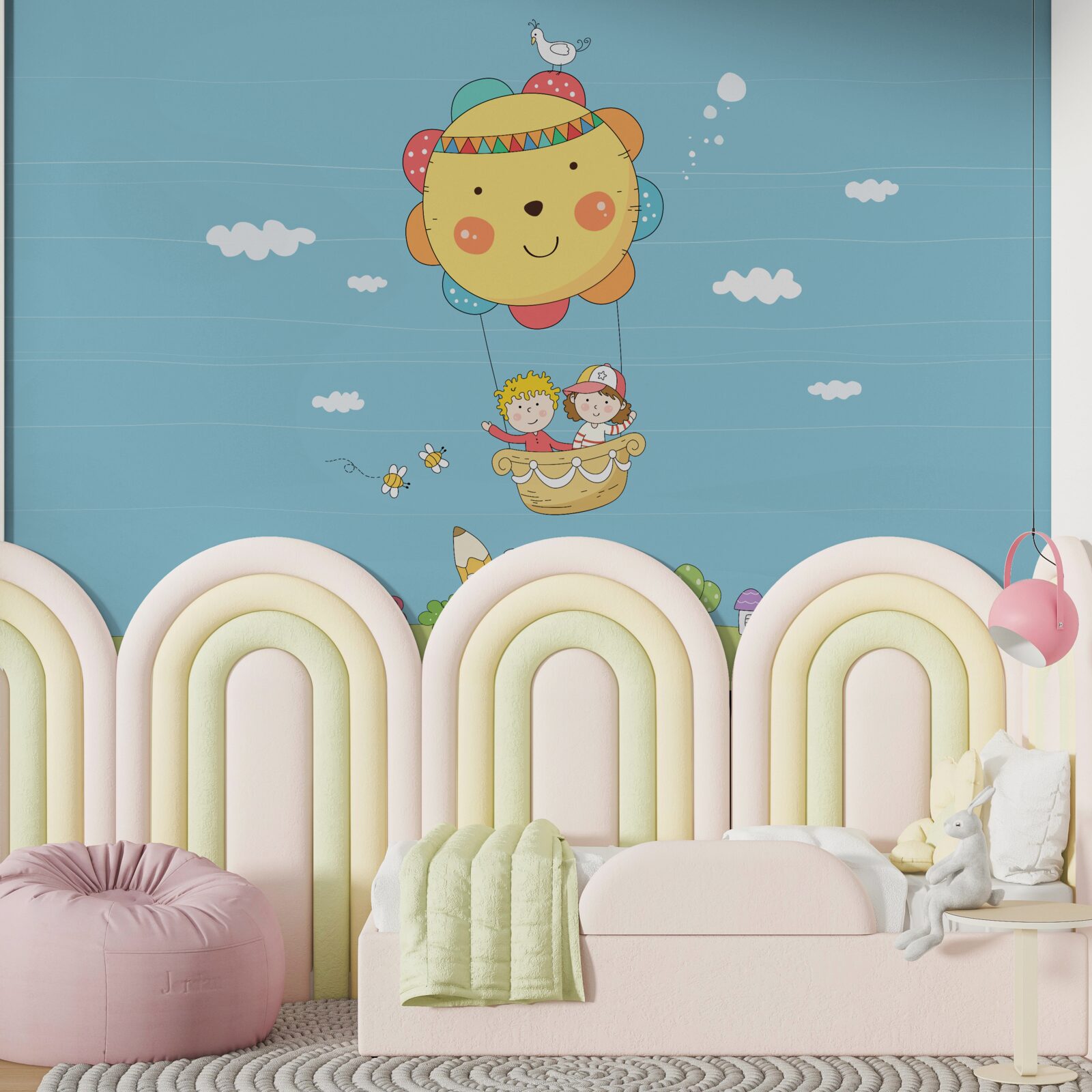 Papier peint les enfants volent dans une montgolfière