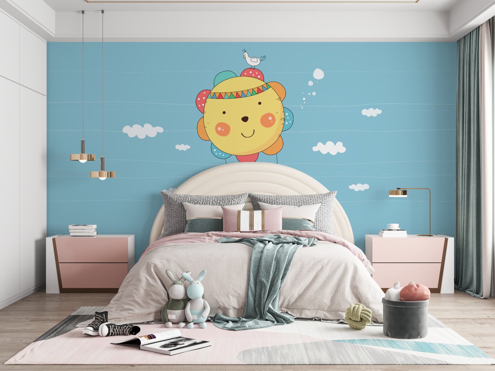 Papier peint les enfants volent dans une montgolfière