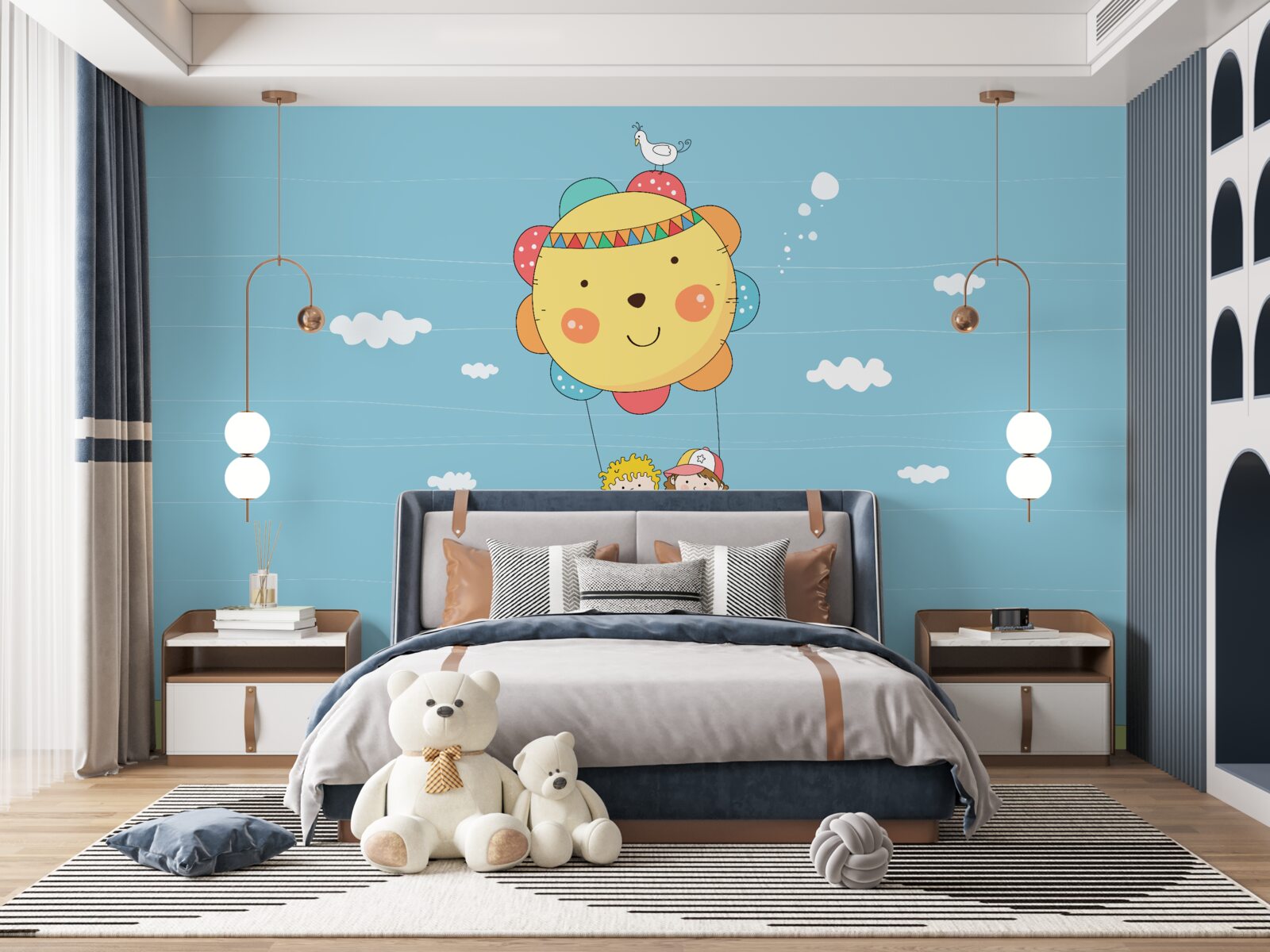 Papier peint les enfants volent dans une montgolfière