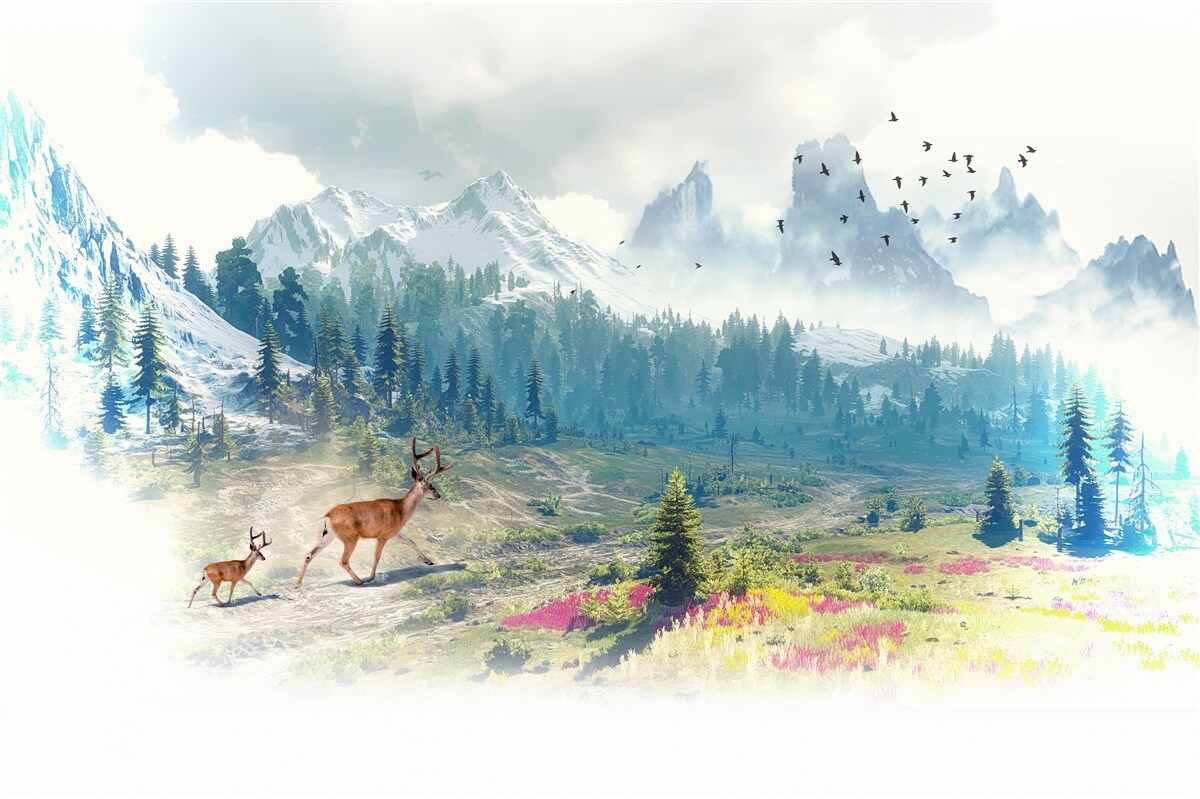 Papier peint les cerfs parcourent les montagnes