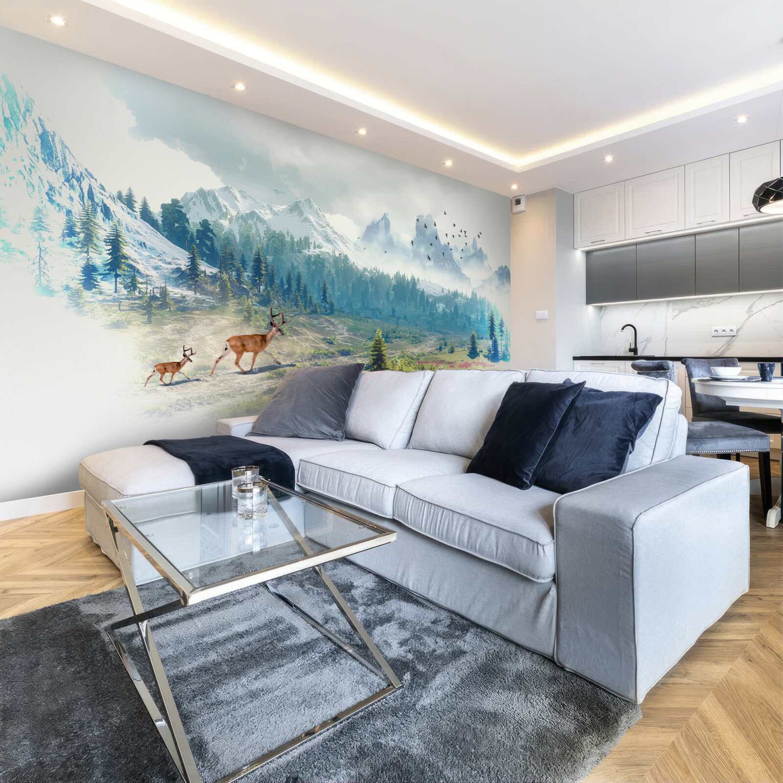 Papier peint les cerfs parcourent les montagnes