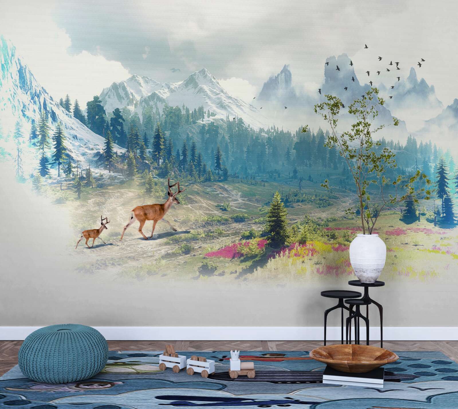 Papier peint les cerfs parcourent les montagnes