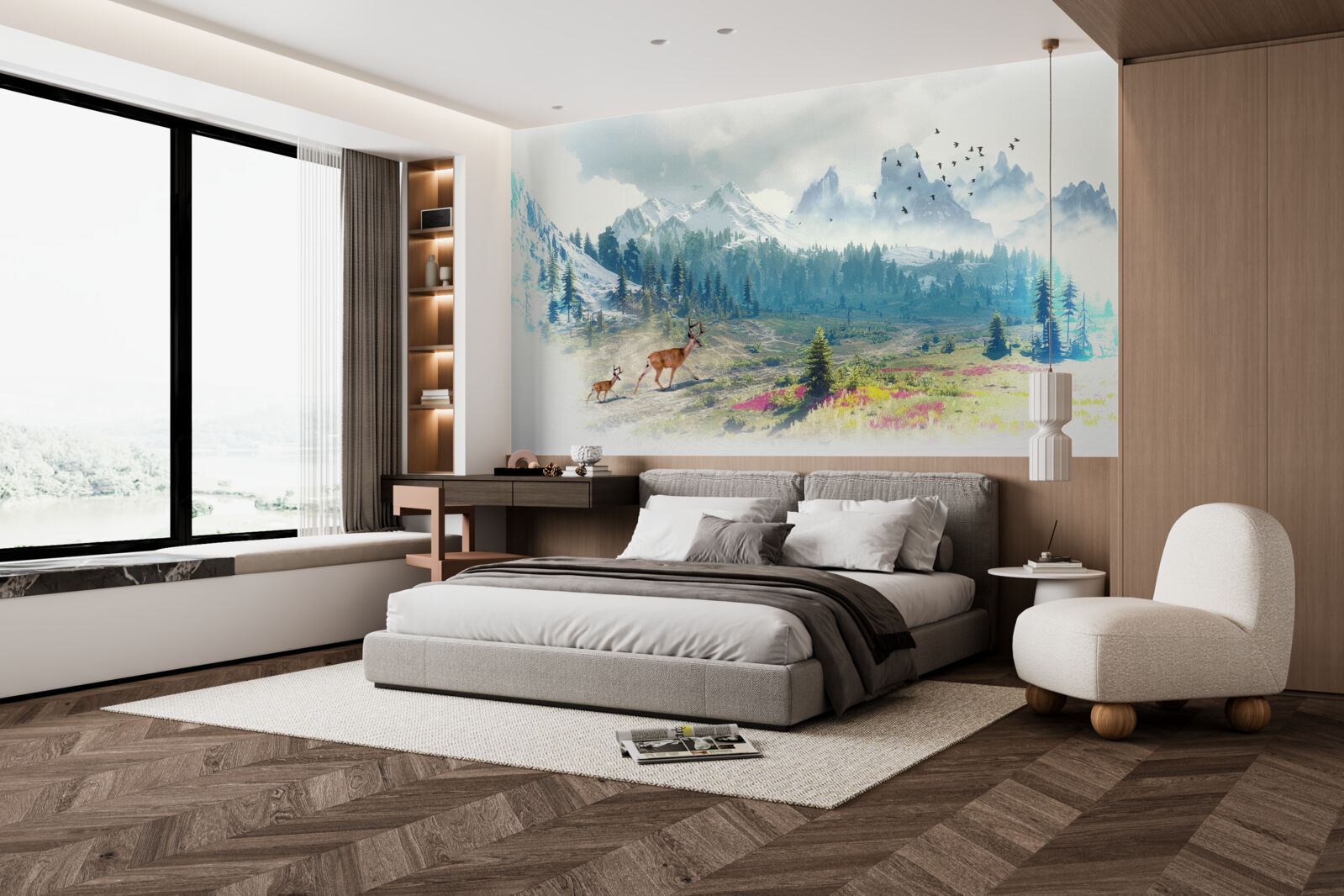 Papier peint les cerfs parcourent les montagnes