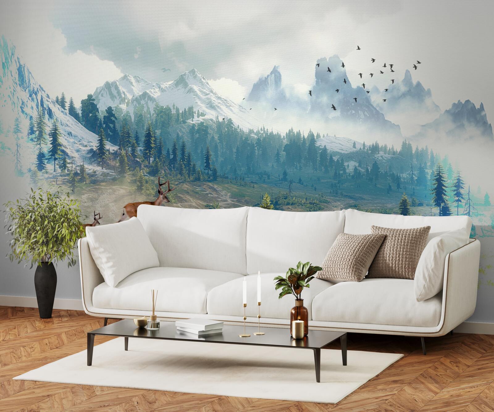 Papier peint les cerfs parcourent les montagnes