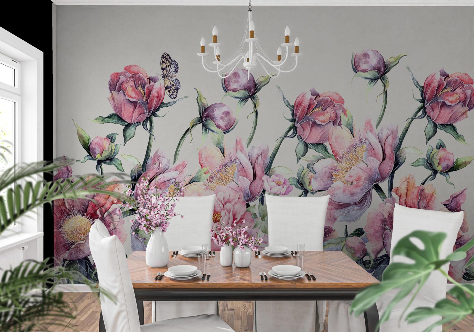 Papier peint des fleurs de différentes teintes de rose