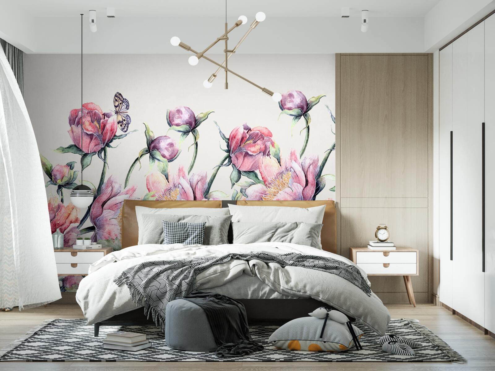 Papier peint des fleurs de différentes teintes de rose