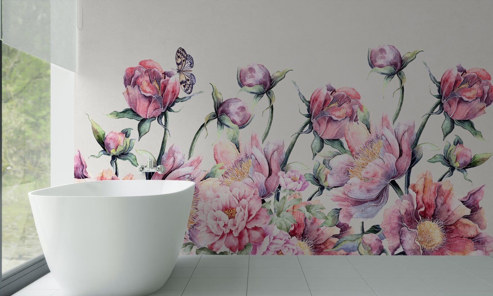 Papier peint des fleurs de différentes teintes de rose