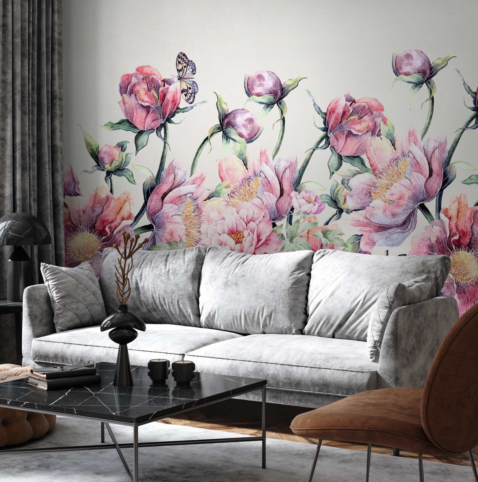 Papier peint des fleurs de différentes teintes de rose