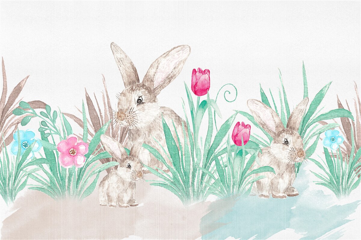 Papier peint famille lièvre