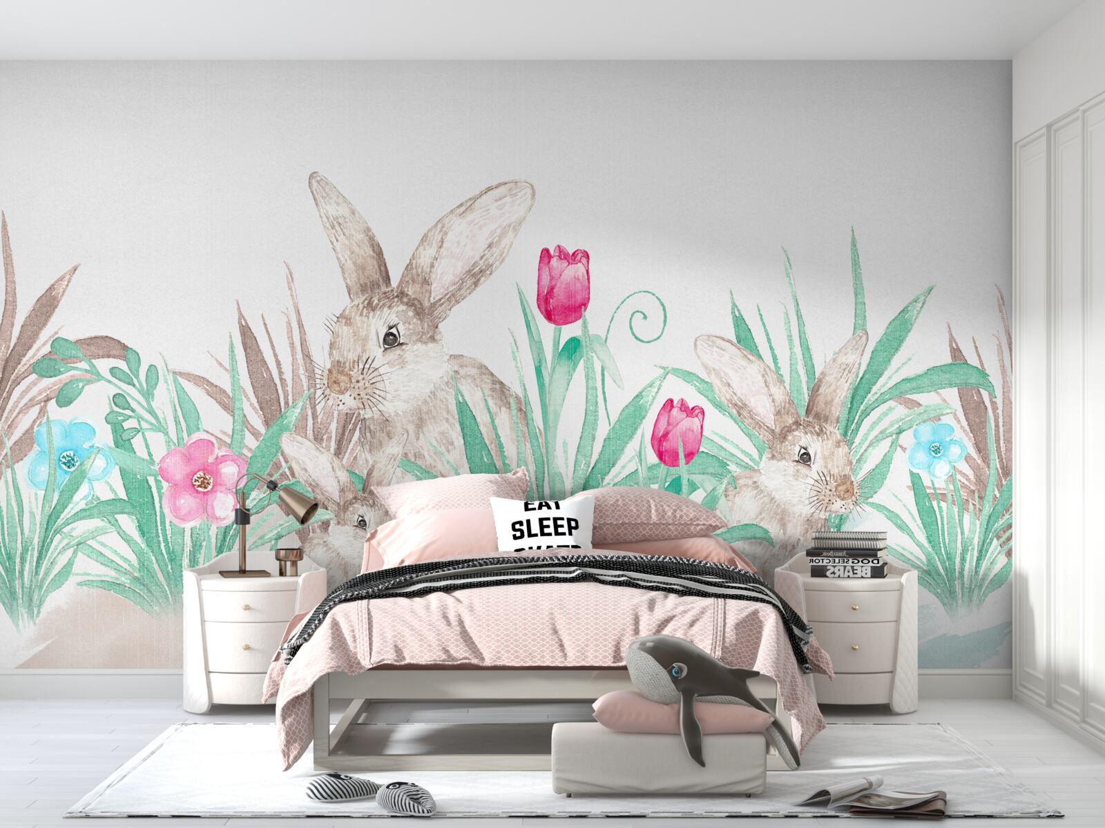 Papier peint famille lièvre