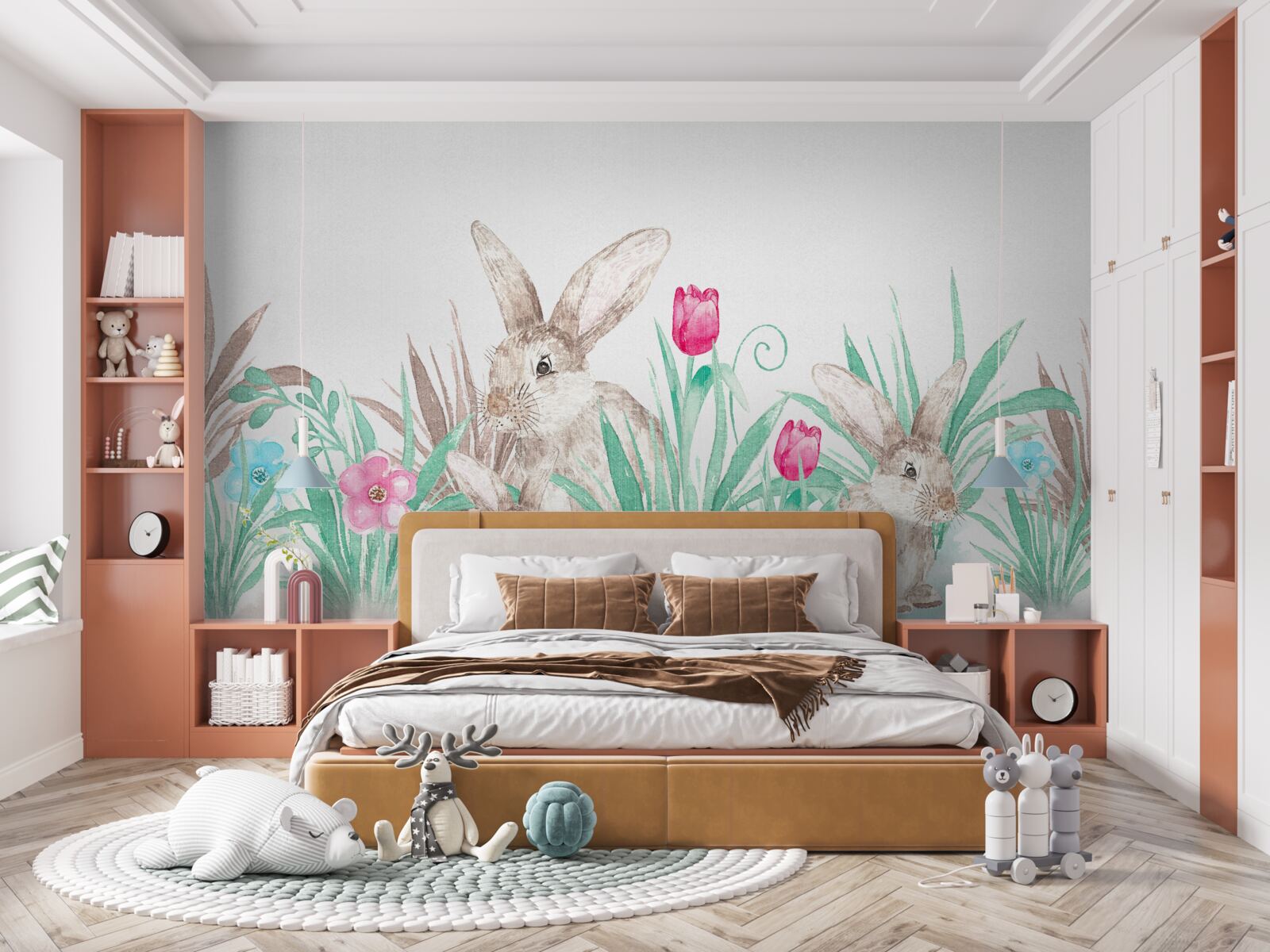 Papier peint famille lièvre