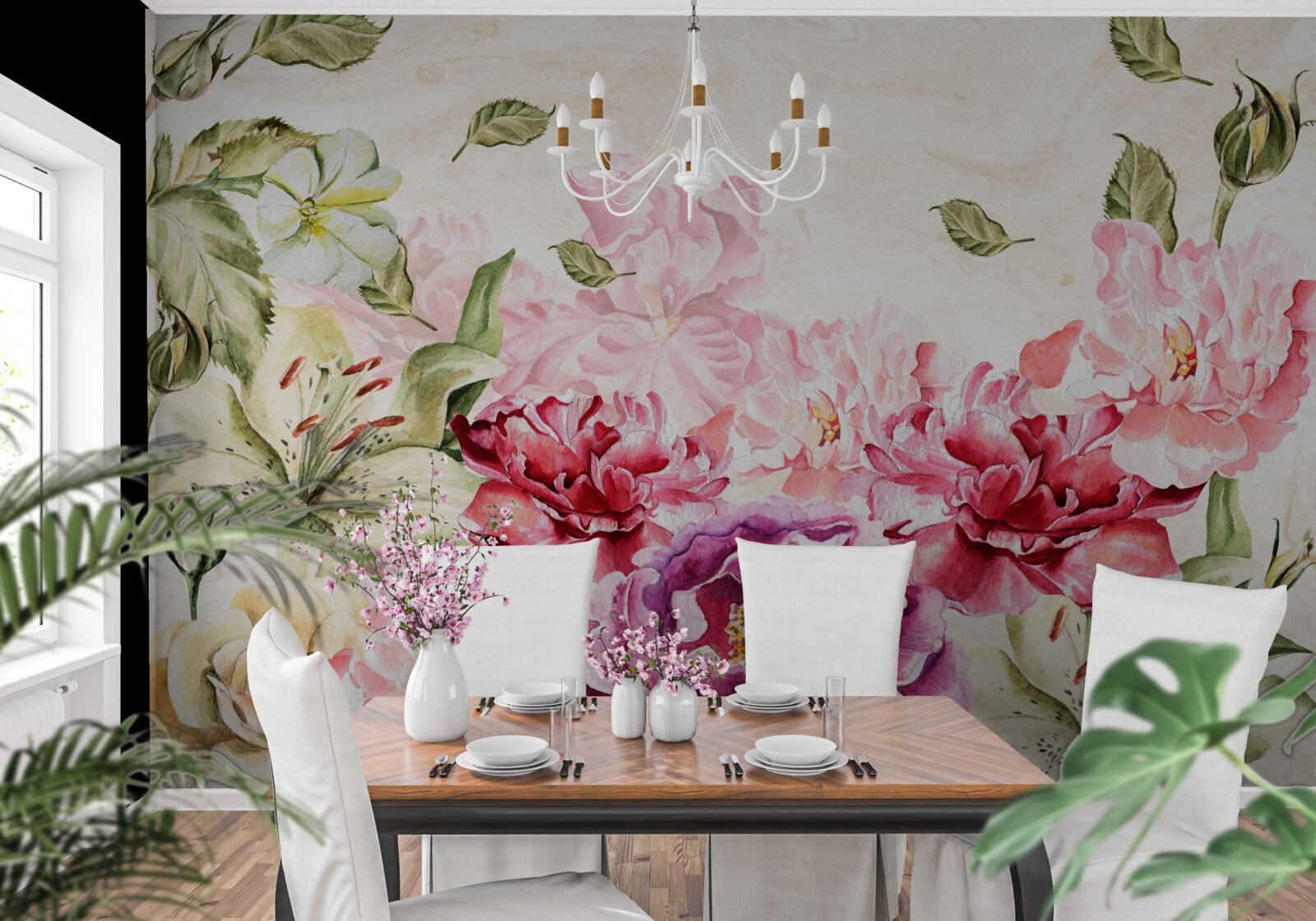 Papier peint des fleurs aux teintes riches et pittoresques