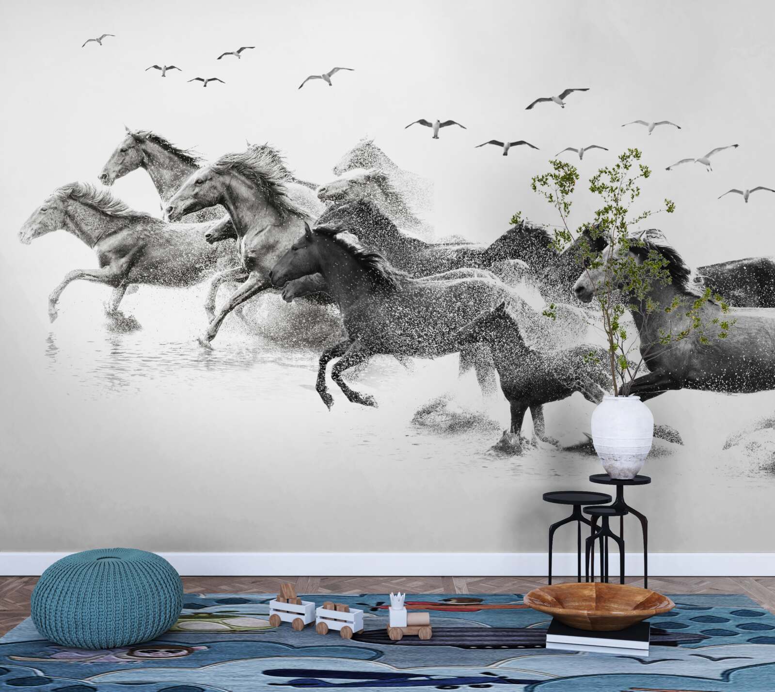 Papier peint de nombreux chevaux au galop